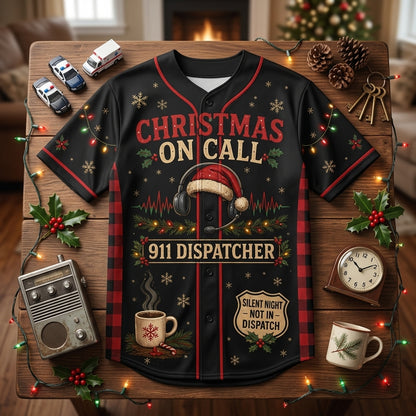 Personalized 911 Dispatcher Christmas On Call Baseball Jersey - Custom Name Holiday Shift Gift