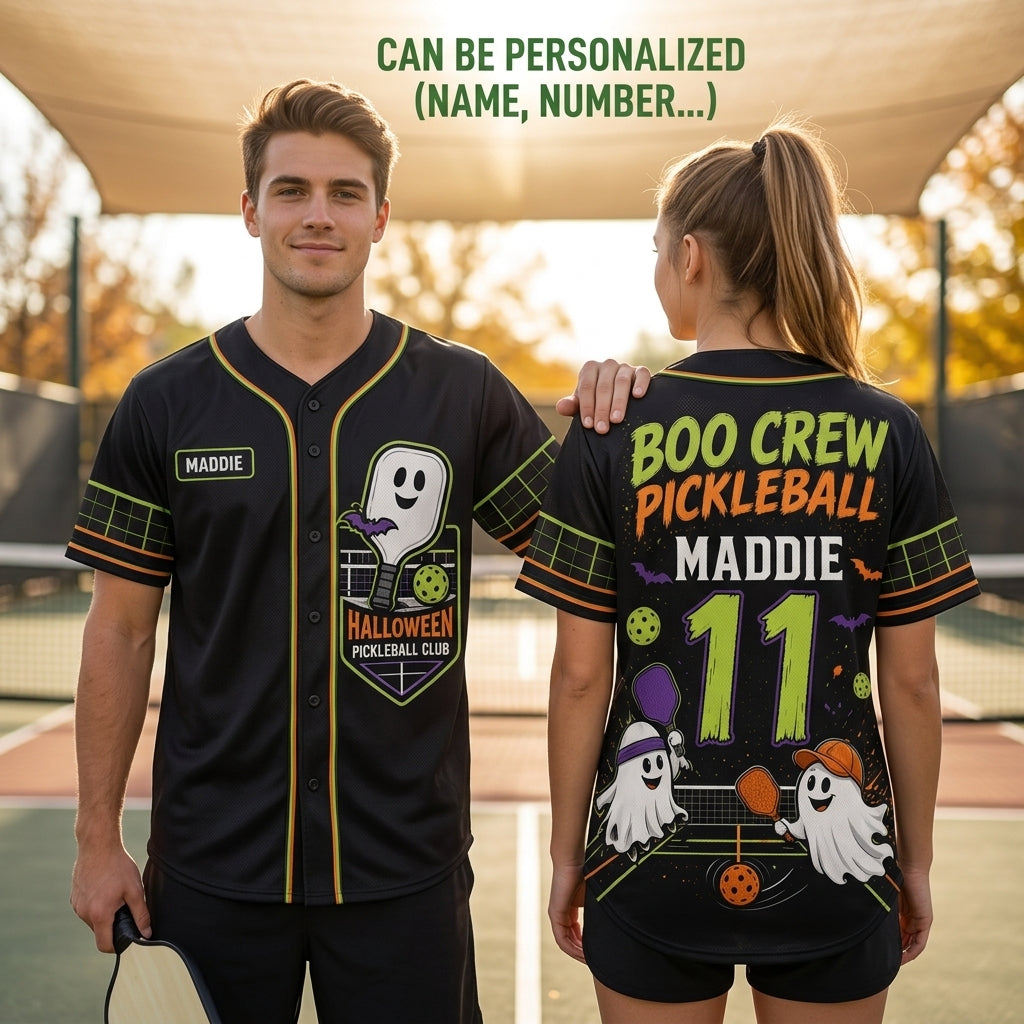 Personalized Boo Crew Halloween Pickleball Baseball Jersey - Custom Name and Number Ghost Uniform