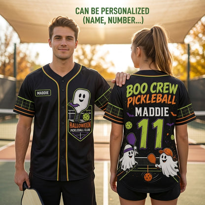 Personalized Boo Crew Halloween Pickleball Baseball Jersey - Custom Name and Number Ghost Uniform