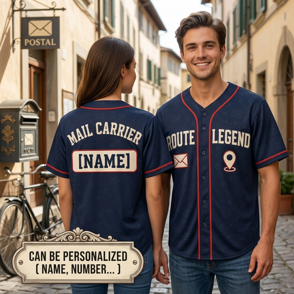 Personalized Route Legend Mail Carrier Baseball Jersey - Custom Name Postal Worker Navy Shirt - baseball jersey product view 2