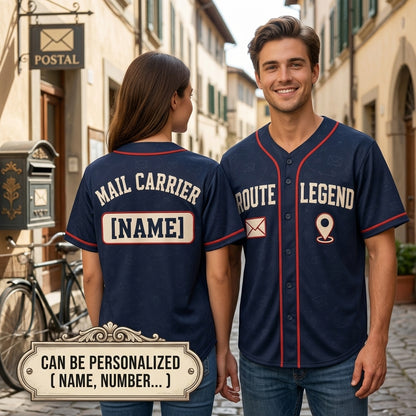 Personalized Route Legend Mail Carrier Baseball Jersey - Custom Name Postal Worker Navy Shirt - baseball jersey product view 2