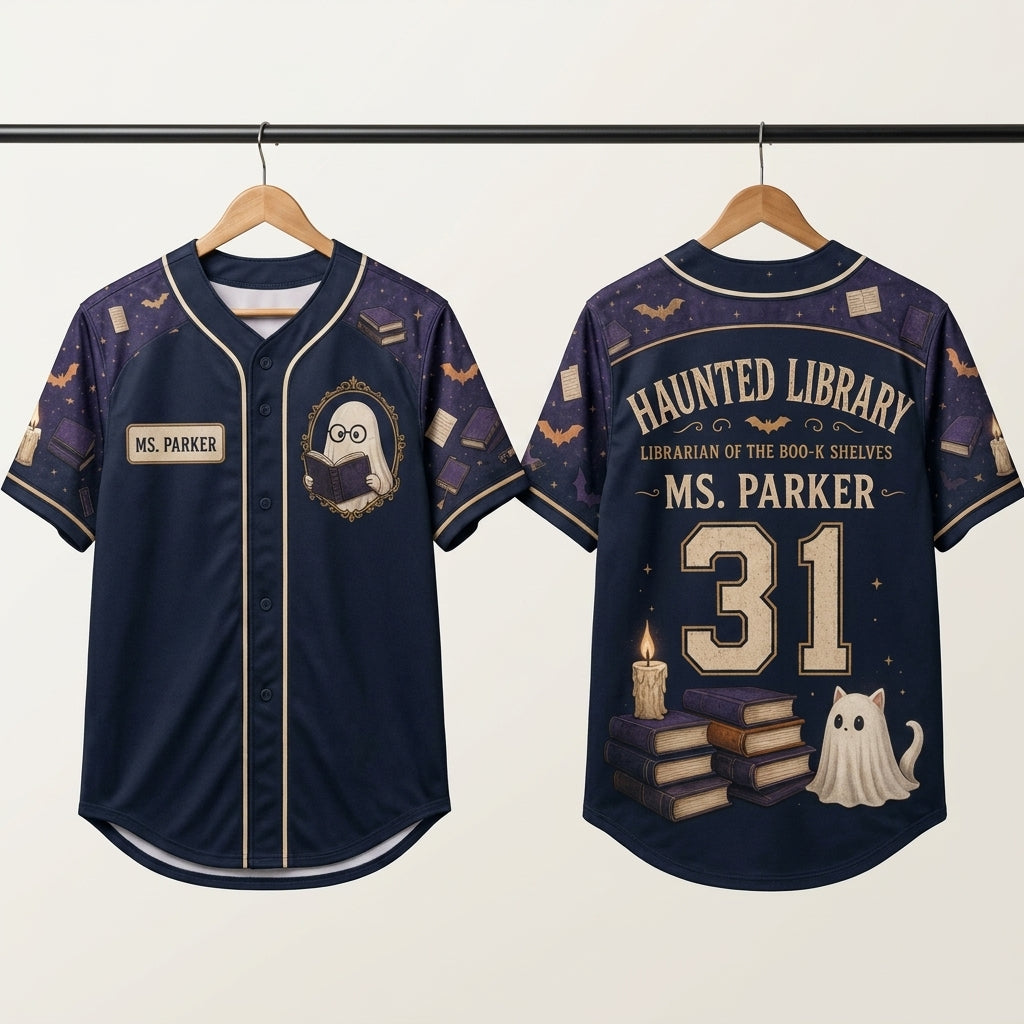 Personalized Haunted Library Baseball Jersey - Custom Ghost Librarian of the Boo-k Shelves Shirt