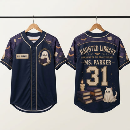 Personalized Haunted Library Baseball Jersey - Custom Ghost Librarian of the Boo-k Shelves Shirt