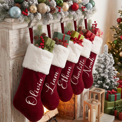 Personalized Red Christmas Stocking – Custom Name Velvet Holiday Stocking
