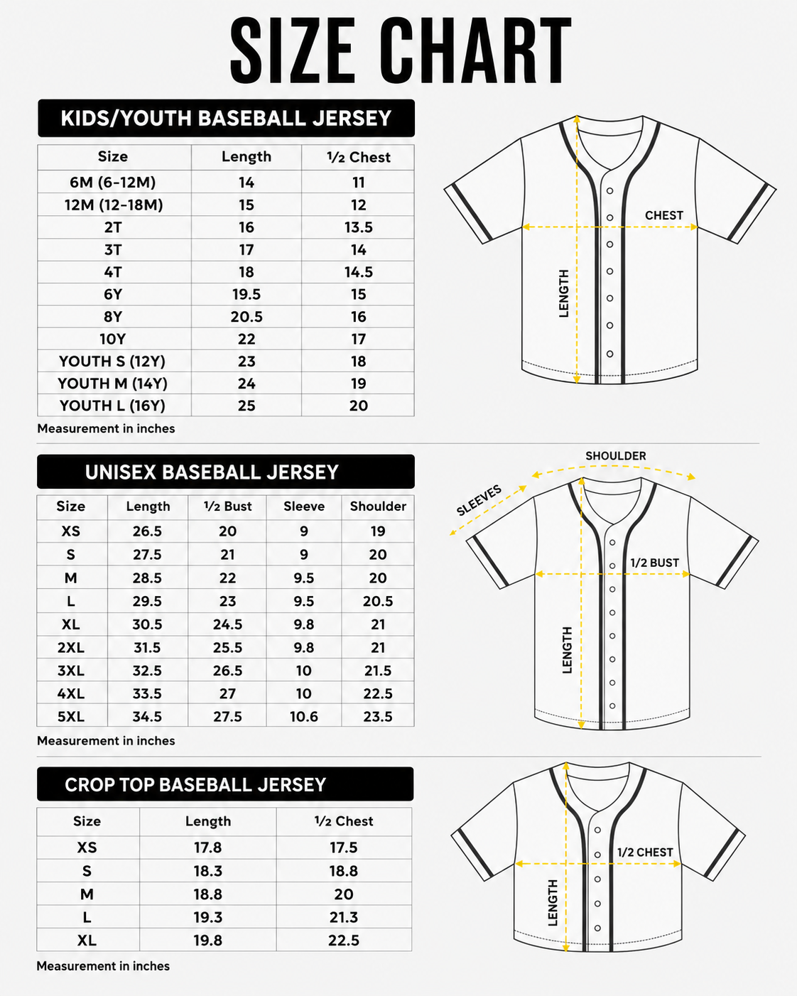 Baseball Jersey Size Chart