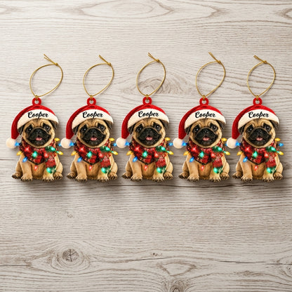 Personalized Pug Dog in Santa Hat Wood & Acrylic Ornament – Custom Pet Lover Christmas Gift - mockup 4