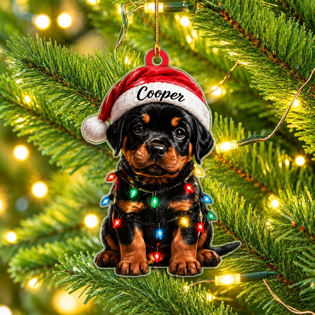 Personalized Rottweiler Ornament with Custom Name - Cute Dog Wood & Acrylic Ornament Gift - mockup 1