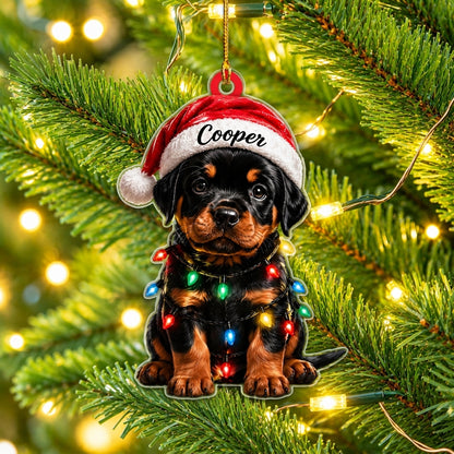 Personalized Rottweiler Ornament with Custom Name - Cute Dog Wood & Acrylic Ornament Gift - mockup 1