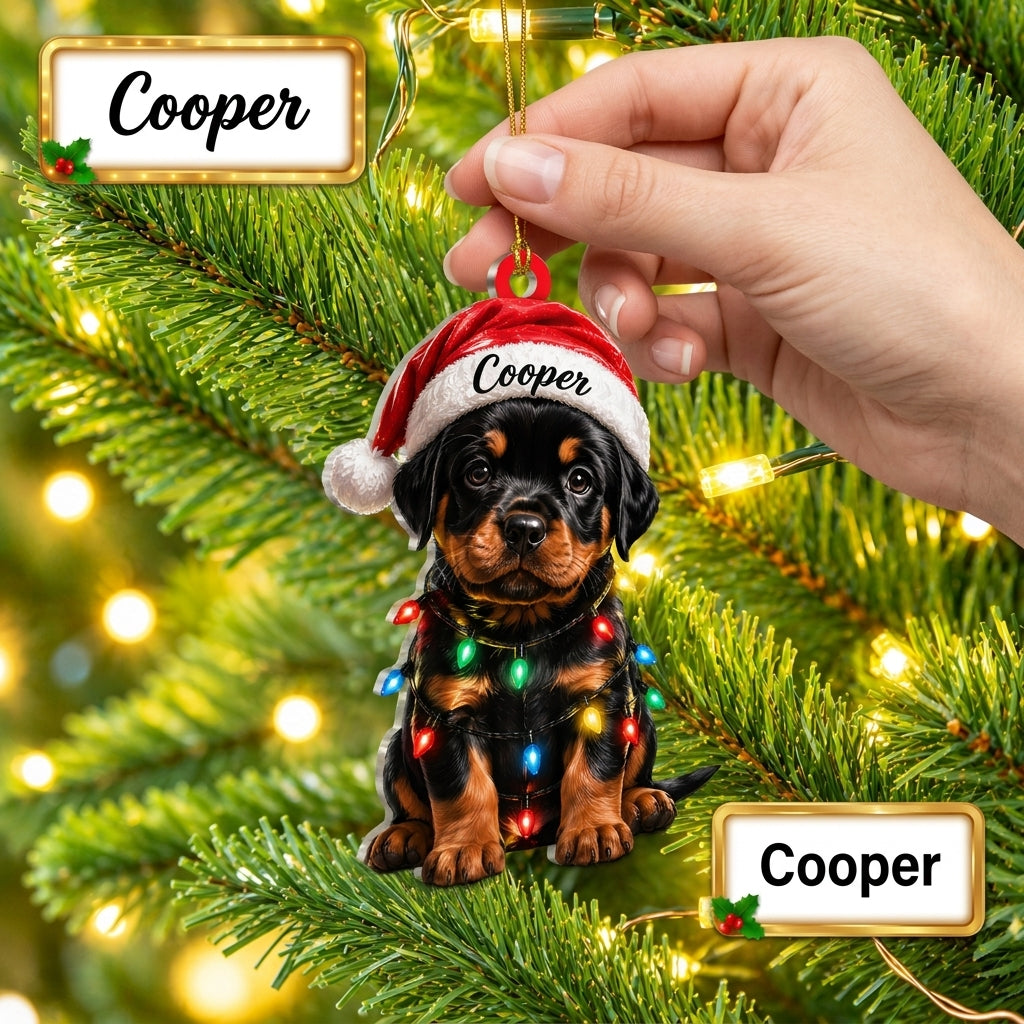 Personalized Rottweiler Ornament with Custom Name - Cute Dog Wood & Acrylic Ornament Gift - mockup 2