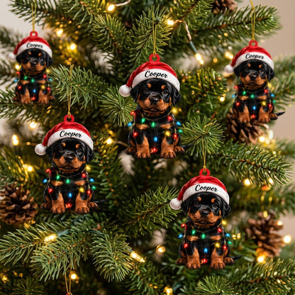 Personalized Rottweiler Ornament with Custom Name - Cute Dog Wood & Acrylic Ornament Gift - mockup 3