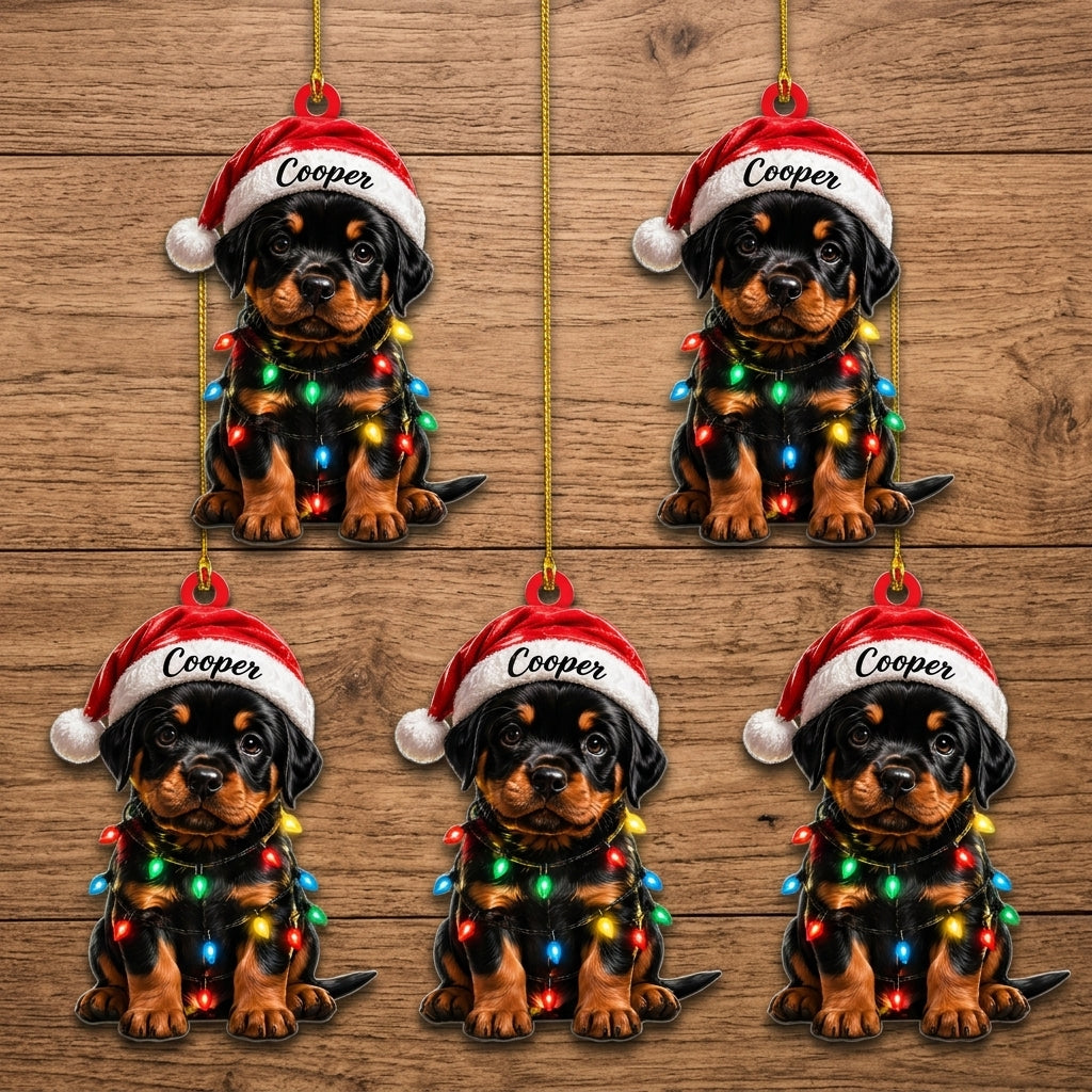 Personalized Rottweiler Ornament with Custom Name - Cute Dog Wood & Acrylic Ornament Gift - mockup 4