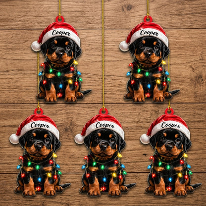 Personalized Rottweiler Ornament with Custom Name - Cute Dog Wood & Acrylic Ornament Gift - mockup 4