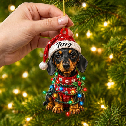 Personalized Dachshund Christmas Wood & Acrylic Ornament - Custom Name Wiener Dog Holiday Gift - mockup 2