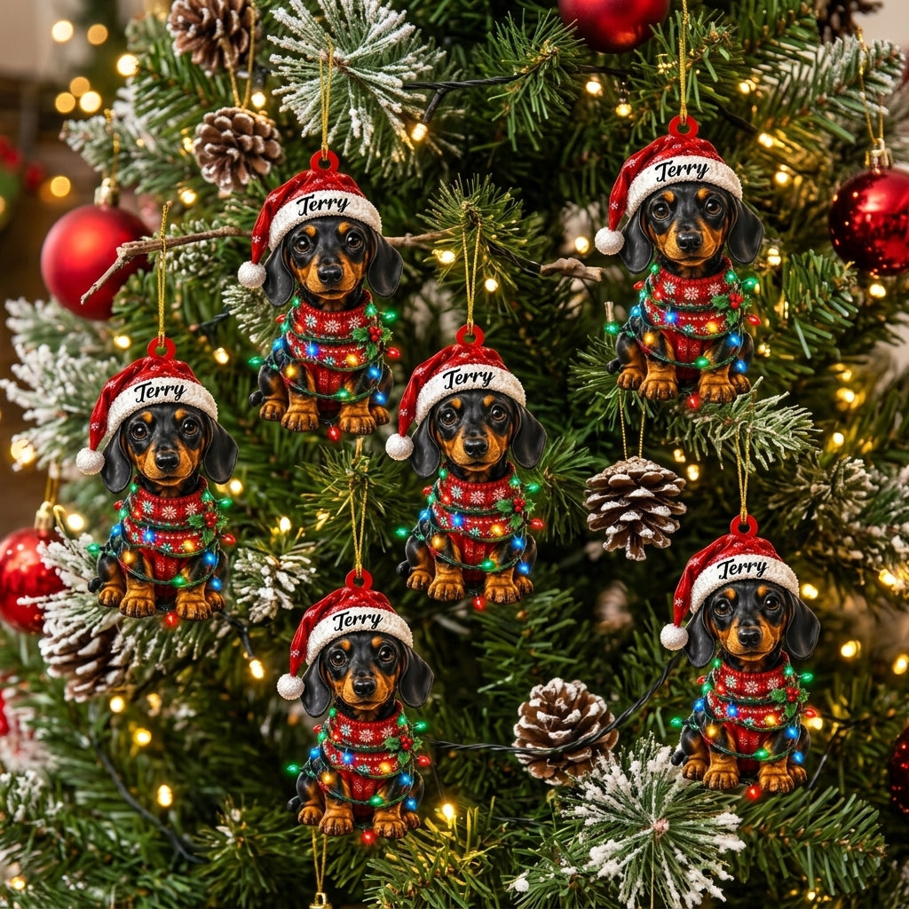 Personalized Dachshund Christmas Wood & Acrylic Ornament - Custom Name Wiener Dog Holiday Gift - mockup 3