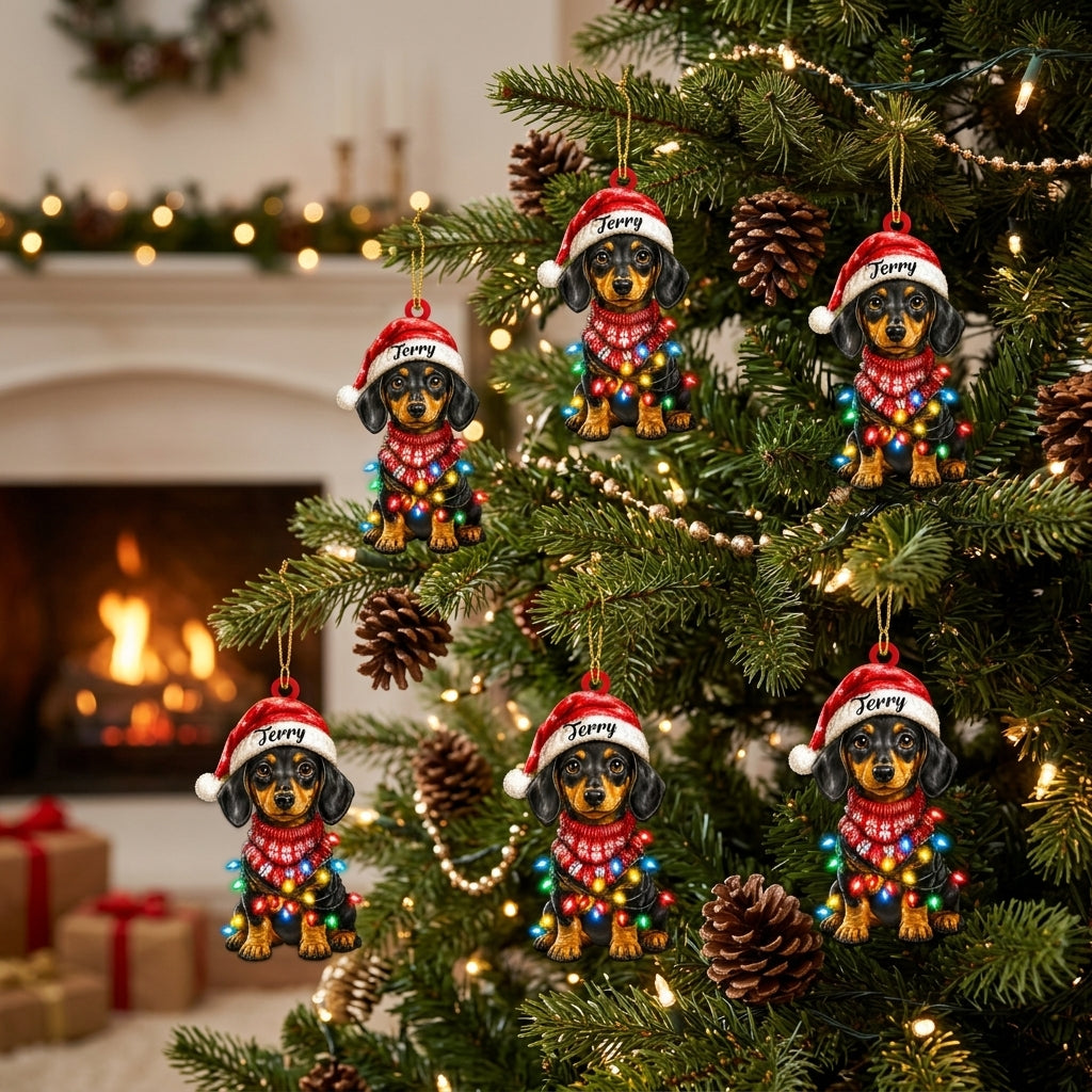 Personalized Dachshund Christmas Ornament – Custom Name Wiener Dog Holiday Keepsake - mockup 3