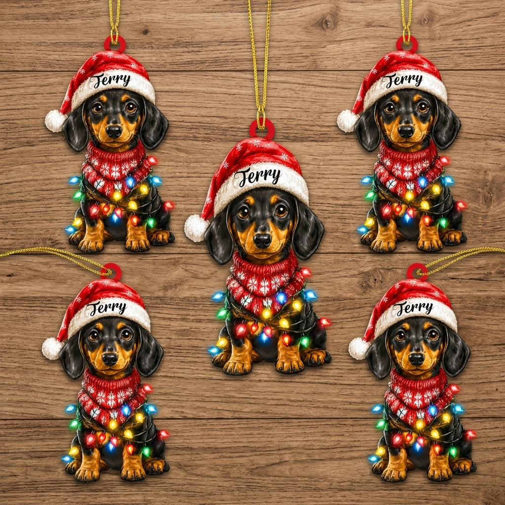 Personalized Dachshund Christmas Ornament – Custom Name Wiener Dog Holiday Keepsake - mockup 4