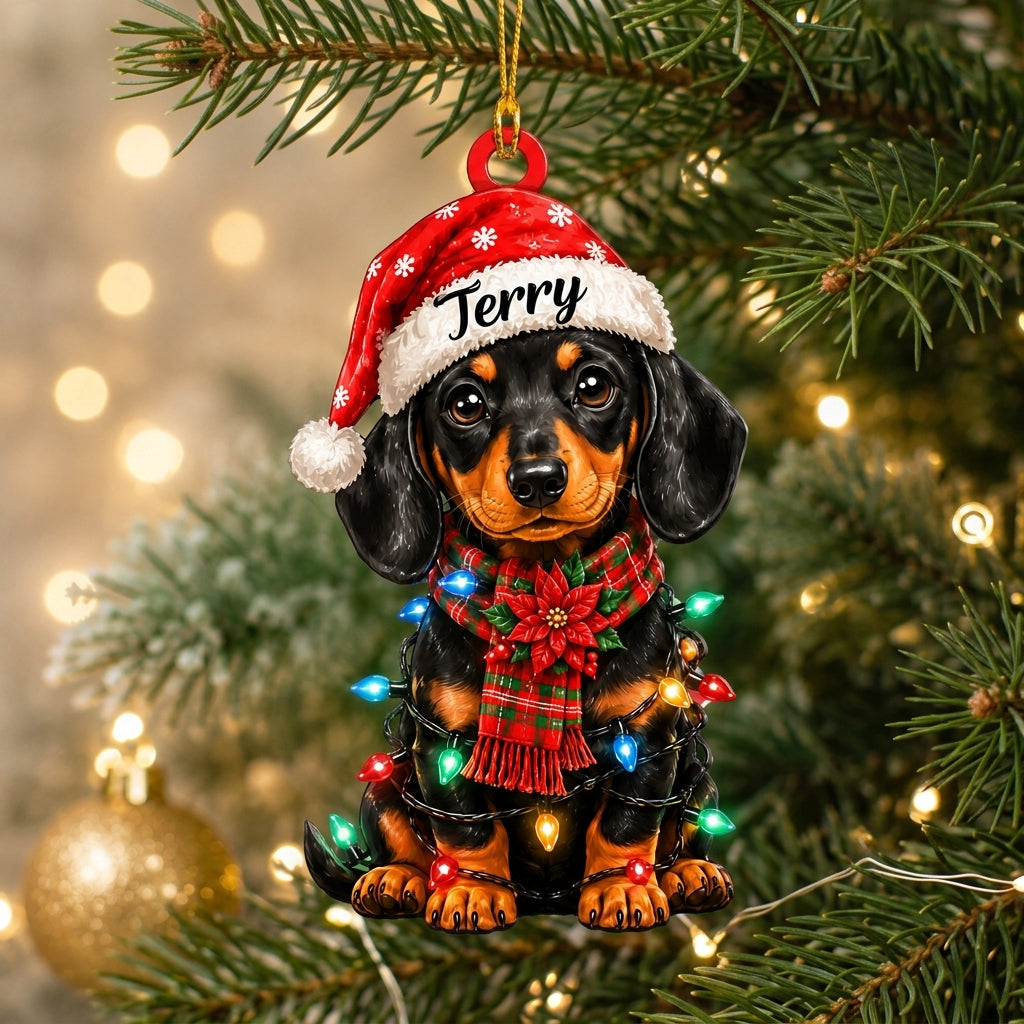 Personalized Dachshund Christmas Wood & Acrylic Ornament – Custom Name Wiener Dog Gift - mockup 1