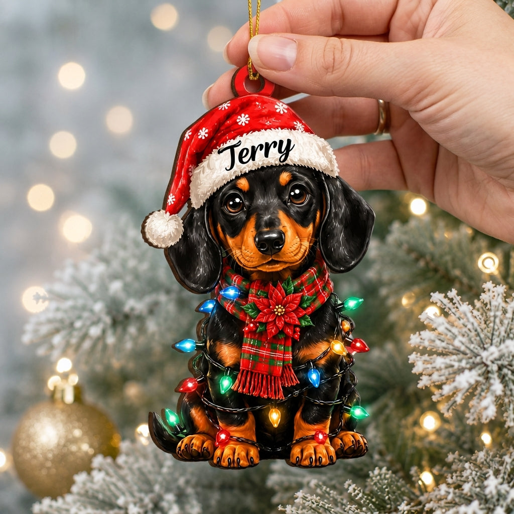 Personalized Dachshund Christmas Wood & Acrylic Ornament – Custom Name Wiener Dog Gift - mockup 2