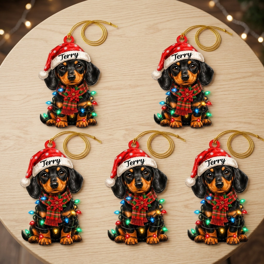 Personalized Dachshund Christmas Wood & Acrylic Ornament – Custom Name Wiener Dog Gift - mockup 4