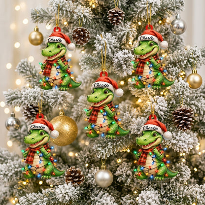 Personalized Cute Alligator Christmas Wood & Acrylic Ornament - Custom Name Crocodile Gift - mockup 3