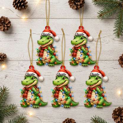 Personalized Cute Alligator Christmas Wood & Acrylic Ornament - Custom Name Crocodile Gift - mockup 4