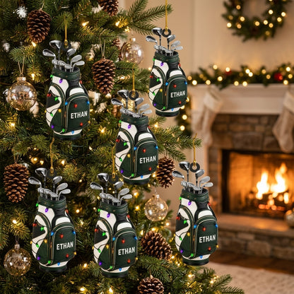 Personalized Golf Bag with Festive Lights Wood & Acrylic Ornament - Custom Gift for Golf Lovers - mockup 3