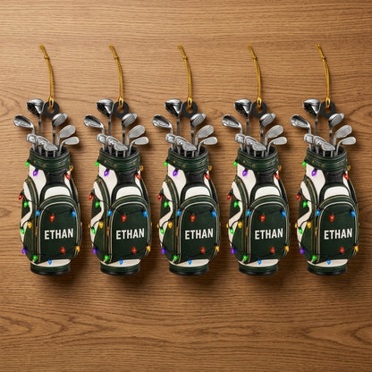 Personalized Golf Bag with Festive Lights Wood & Acrylic Ornament - Custom Gift for Golf Lovers - mockup 4