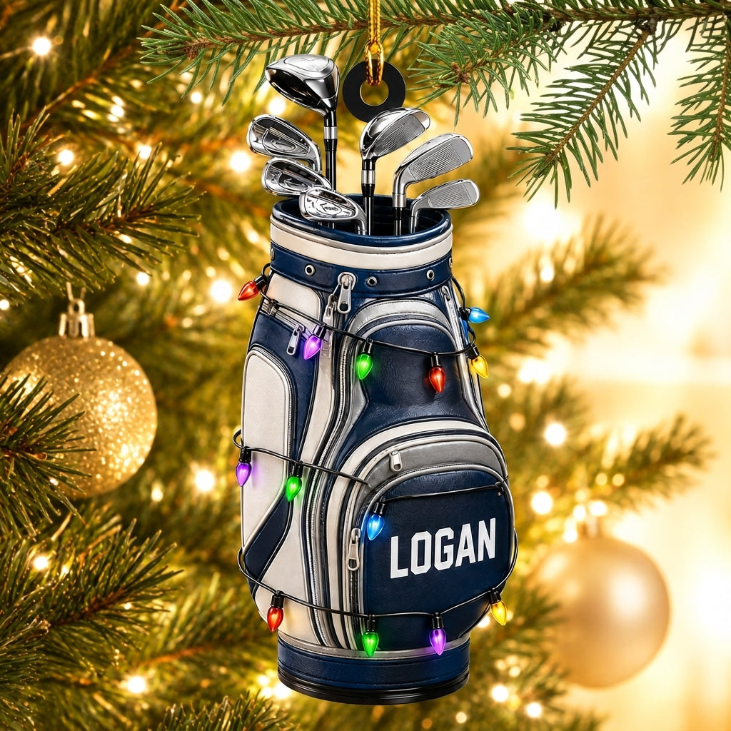 Personalized Golf Bag Wood & Acrylic Ornament – Custom Christmas Gift for Golfers - mockup 1