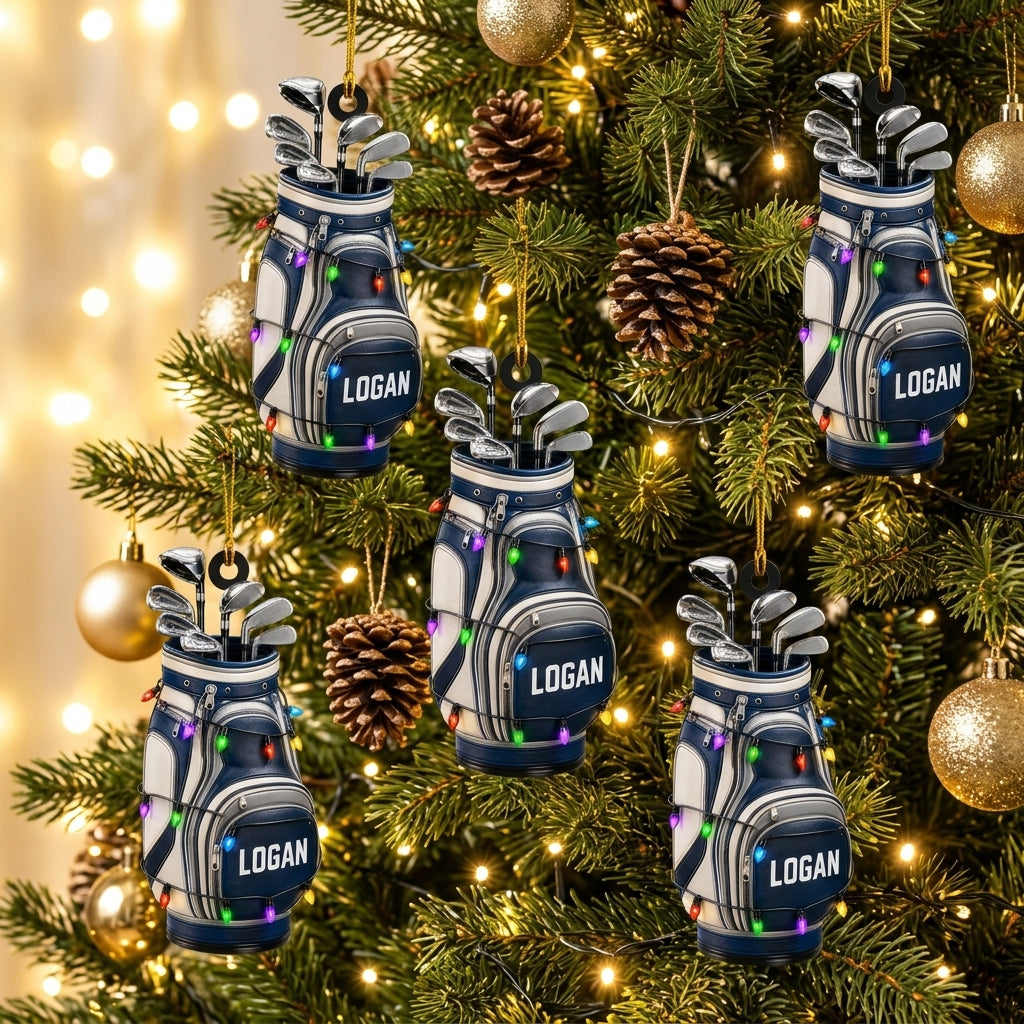 Personalized Golf Bag Wood & Acrylic Ornament – Custom Christmas Gift for Golfers - mockup 3