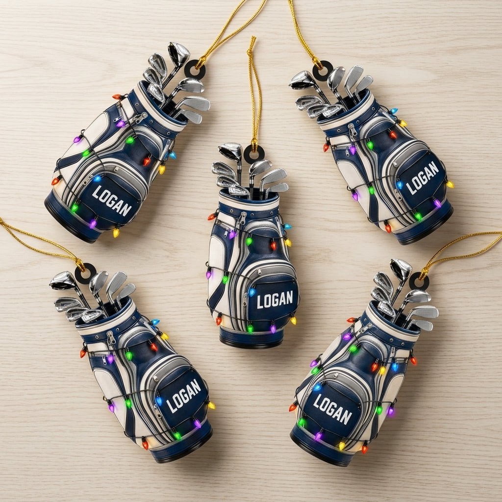 Personalized Golf Bag Wood & Acrylic Ornament – Custom Christmas Gift for Golfers - mockup 4