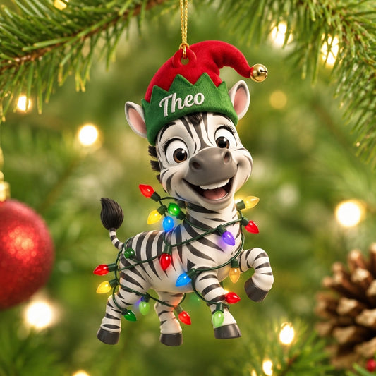 Personalized Zebra Ornament - Custom Name Cute Animal Wood & Acrylic Ornament Gift - mockup 1