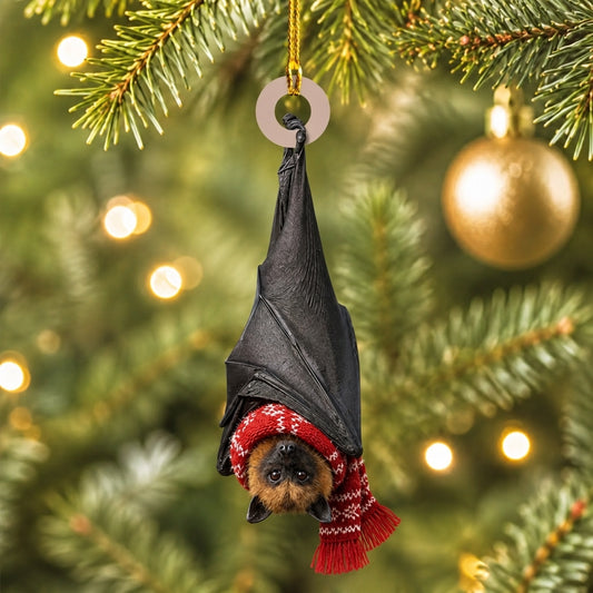 Personalized Black Bat Wood & Acrylic Ornament - Cute Gothic Wildlife Holiday Gift - mockup 1