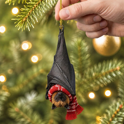 Personalized Black Bat Wood & Acrylic Ornament - Cute Gothic Wildlife Holiday Gift - mockup 2