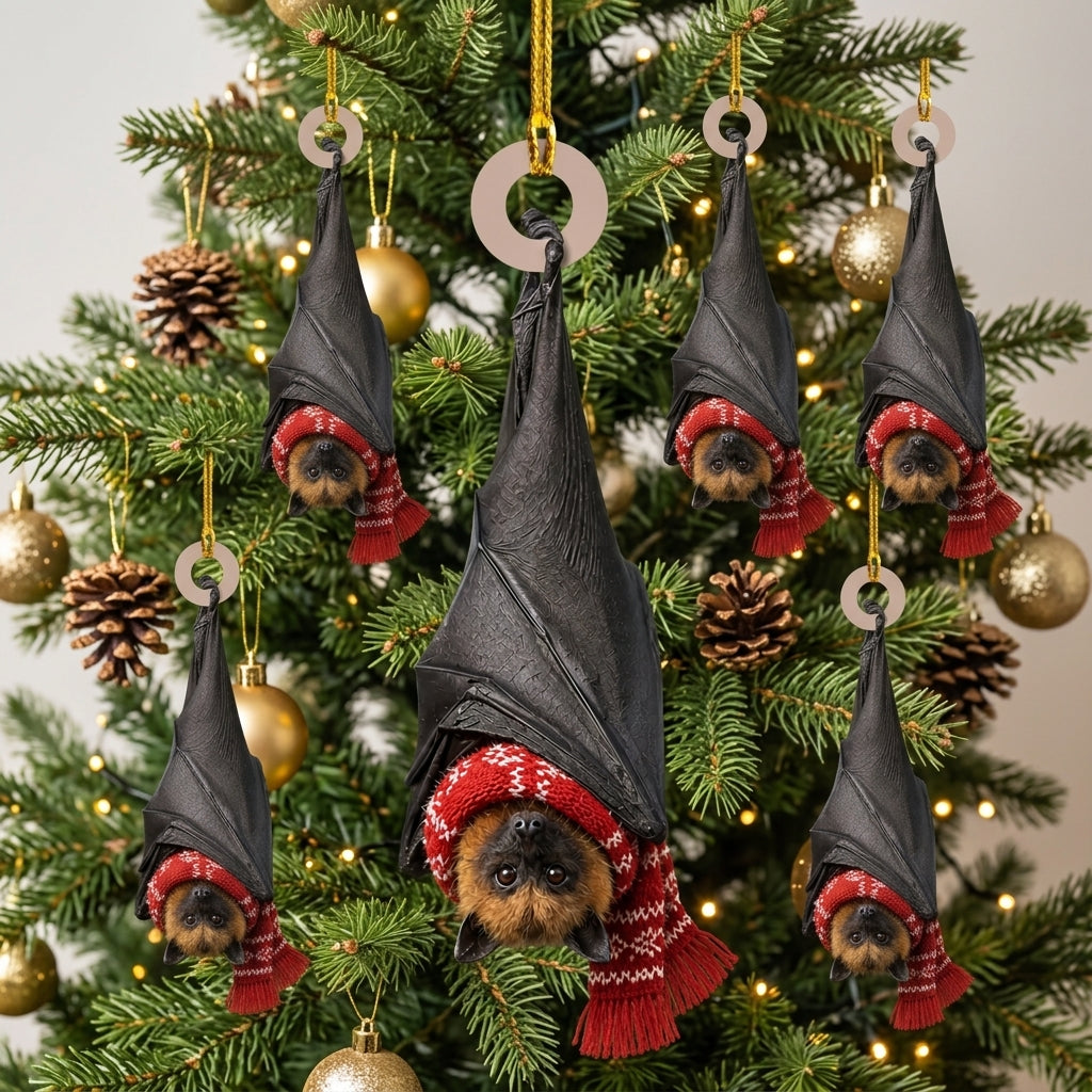 Personalized Black Bat Wood & Acrylic Ornament - Cute Gothic Wildlife Holiday Gift - mockup 3