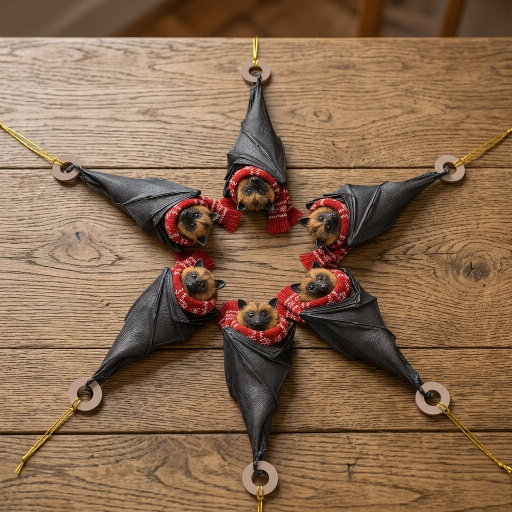 Personalized Black Bat Wood & Acrylic Ornament - Cute Gothic Wildlife Holiday Gift - mockup 4