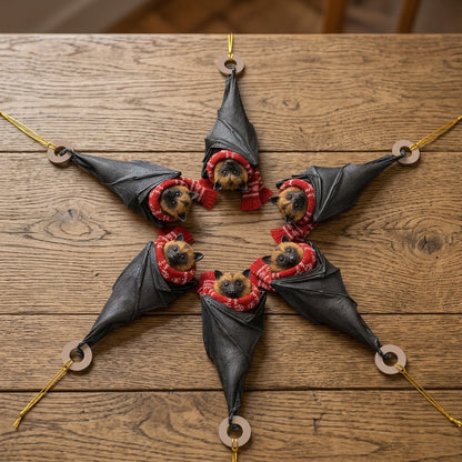 Personalized Black Bat Wood & Acrylic Ornament - Cute Gothic Wildlife Holiday Gift - mockup 4