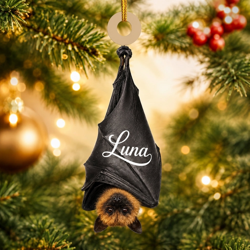 Personalized Hanging Black Bat Wood & Acrylic Ornament – Custom Name Bat Lover Gift - mockup 1