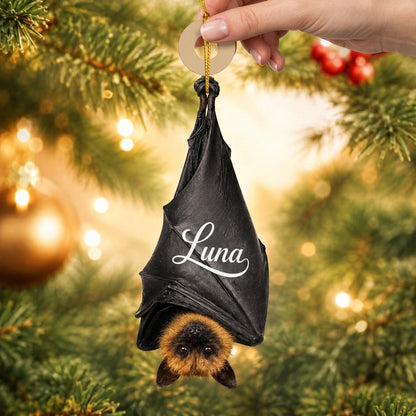 Personalized Hanging Black Bat Wood & Acrylic Ornament – Custom Name Bat Lover Gift - mockup 2