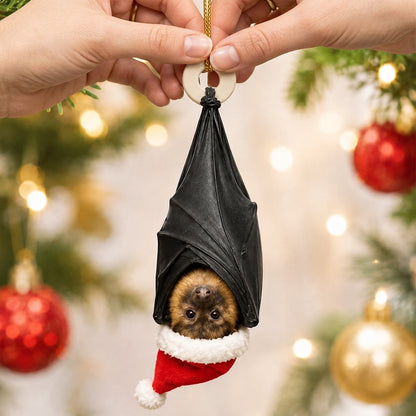 Personalized Black Bat with Santa Hat Wood & Acrylic Ornament – Bat Lover Christmas Gift - mockup 2