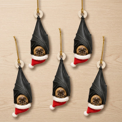 Personalized Black Bat with Santa Hat Wood & Acrylic Ornament – Bat Lover Christmas Gift - mockup 4