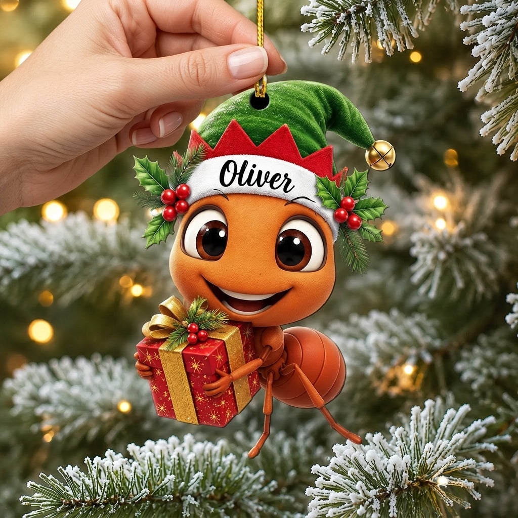 Personalized Cute Happy Ant Wood & Acrylic Ornament – Custom Holiday Gift for Insect Lovers - mockup 2