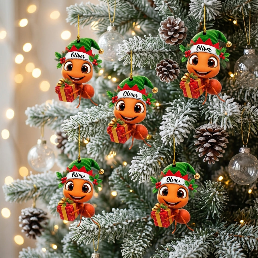 Personalized Cute Happy Ant Wood & Acrylic Ornament – Custom Holiday Gift for Insect Lovers - mockup 3