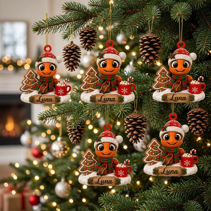 Personalized Ant Ornament with Santa Hat & Cocoa Wood & Acrylic Ornament – Cute Bug Lover Gift - mockup 3