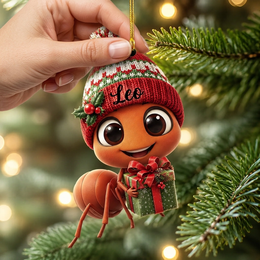 Personalized Ant Ornament – Custom Cute Happy Ant Wood & Acrylic Ornament for Bug Lovers - mockup 2
