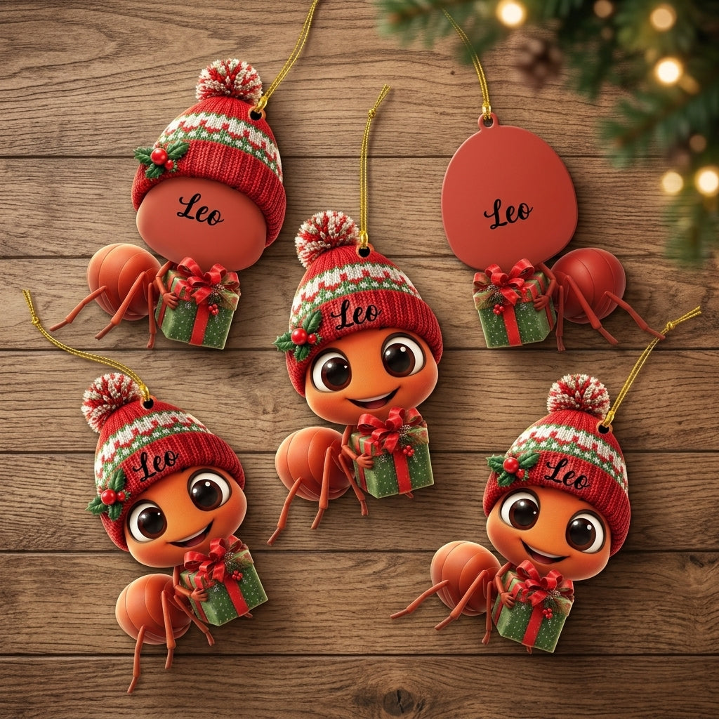 Personalized Ant Ornament – Custom Cute Happy Ant Wood & Acrylic Ornament for Bug Lovers - mockup 4