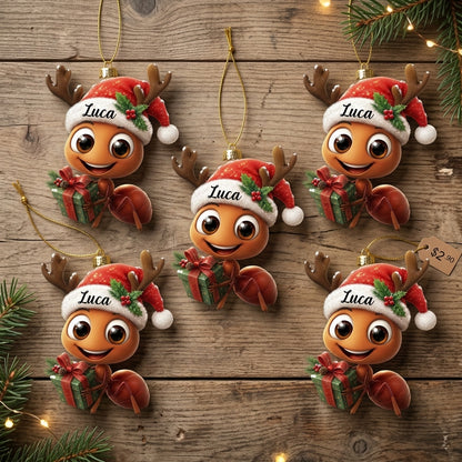 Personalized Ant Ornament with Santa Hat - Custom Wood & Acrylic Ornament Gift - mockup 4