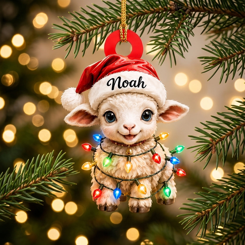 Personalized Cute Baby Goat Christmas Wood & Acrylic Ornament – Custom Name Keepsake - mockup 1