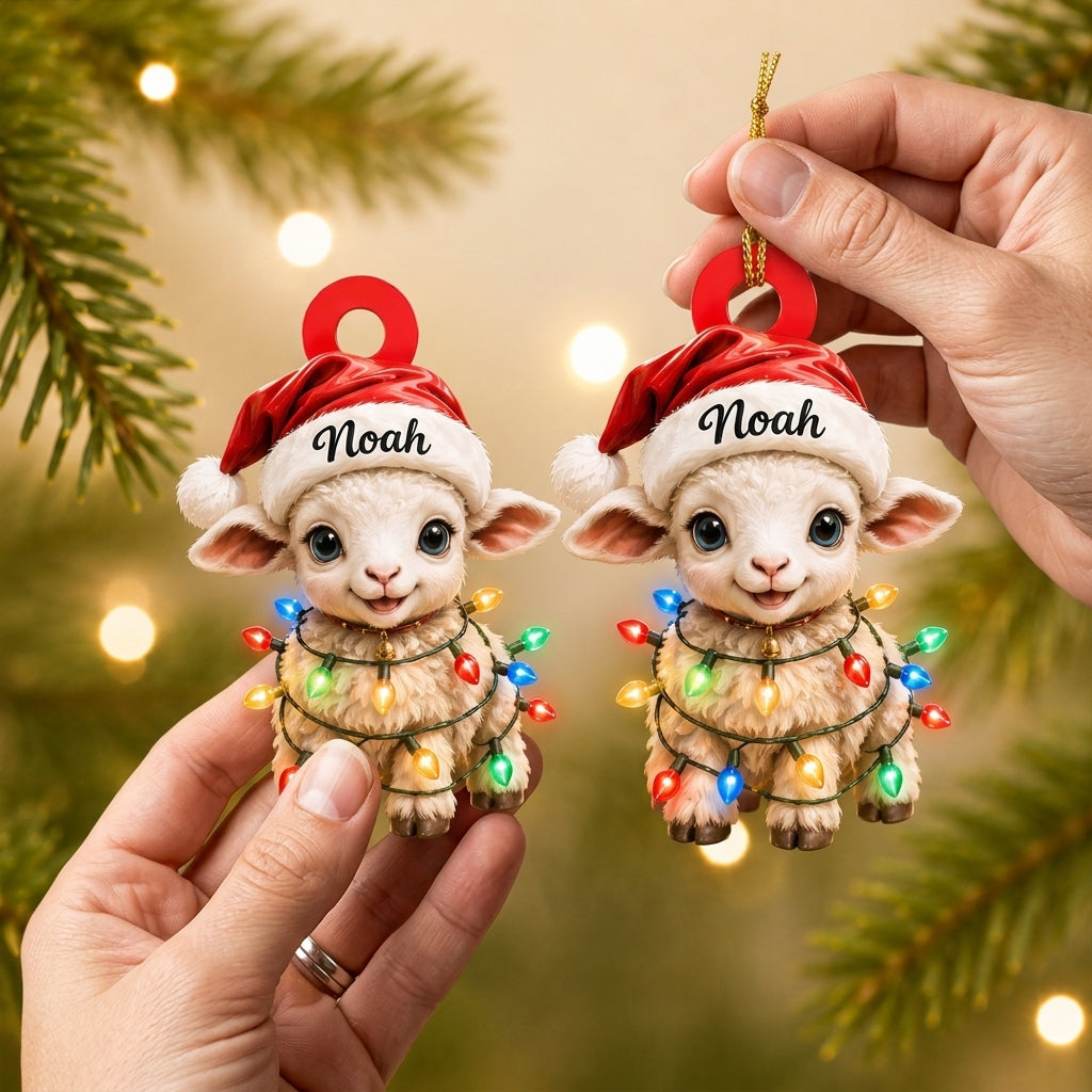 Personalized Cute Baby Goat Christmas Wood & Acrylic Ornament – Custom Name Keepsake - mockup 2