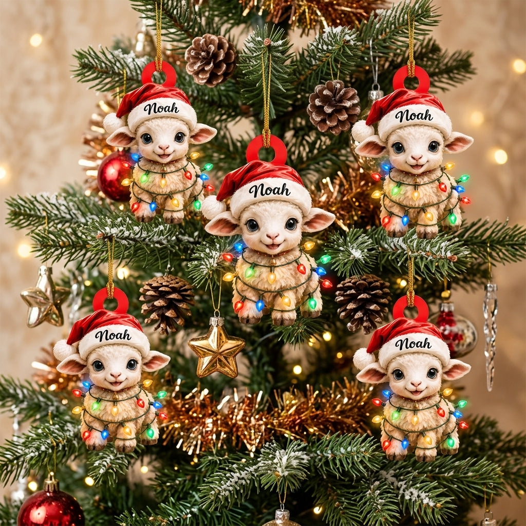 Personalized Cute Baby Goat Christmas Wood & Acrylic Ornament – Custom Name Keepsake - mockup 3