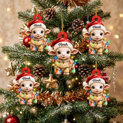 Personalized Cute Baby Goat Christmas Wood & Acrylic Ornament – Custom Name Keepsake - mockup 3